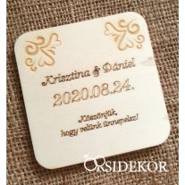 Esküvői köszönőajándék, poháralátét szíves