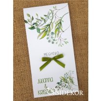 Egylapos zöld virágos esküvői meghívó