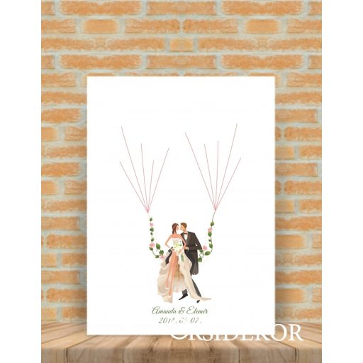 Ujjlenyomat fa hintázó ifjú pár- esküvői vendégkönyv