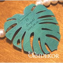   Greenery esküvői stílus köszönetajándék fából - levélforma