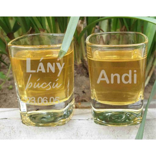 Lánybúcsú feles pohár gravírozva