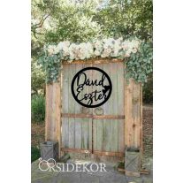 Esküvői hátfal dekoráció névvel kör alakú