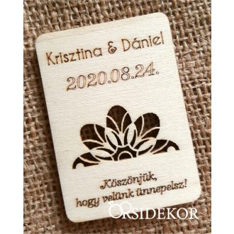 Köszönetajándék esküvői hűtőmágnes fából