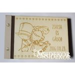 Esküvői vendégkönyv, fa borítású