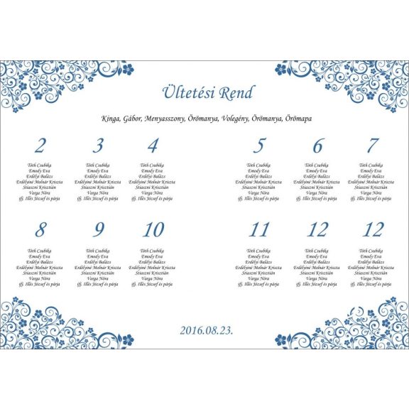 Esküvői ültetési rend indás - tervezési díj nélkül