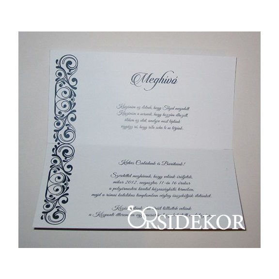 Elegáns esküvői meghívó szalaggal és strasszal díszítve