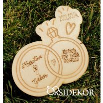 Gyűrűs köszönetajándék, modern fa hűtőmágnes