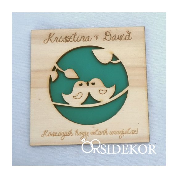 Esküvői madárkás 3D hűtőmágnes fából