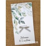   Egylapos zöldleveles vízfesték mintás esküvői meghívó