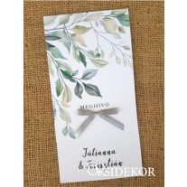   Egylapos zöldleveles vízfesték mintás esküvői meghívó