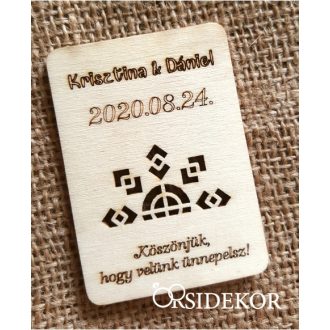 Köszönetajándék esküvői hűtőmágnes fából