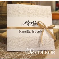 Csipkés esküvői meghívó masnival átkötve