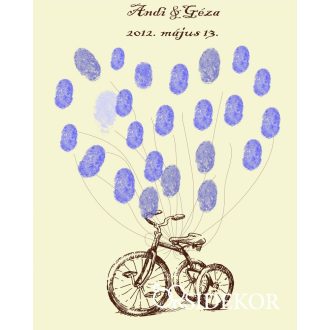 Retro triciklis esküvői vendégkönyv, ujjlenyomatfa 