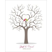 Esküvői vendégkönyv, ujjlenyomatfa  madarakkal