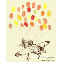 Retro repülős esküvői vendégkönyv, ujjlenyomatfa 