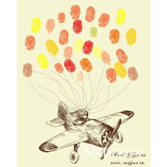 Retro repülős esküvői vendégkönyv, ujjlenyomatfa 