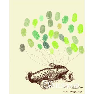 Retro autós esküvői vendégkönyv, ujjlenyomatfa 