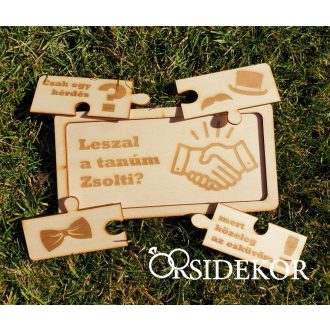 Puzzle tanú felkérő fából, vőlegénynek