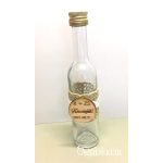 Pálinkás üveg (üresen) egyedi fa díszítéssel