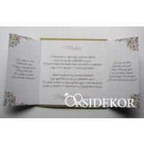 Esküvői meghívó szalaggal és fém dísszel