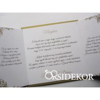 Esküvői meghívó szalaggal és fém dísszel