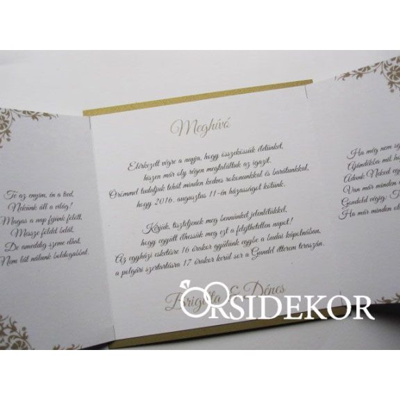 Esküvői meghívó szalaggal és gyönggyel 