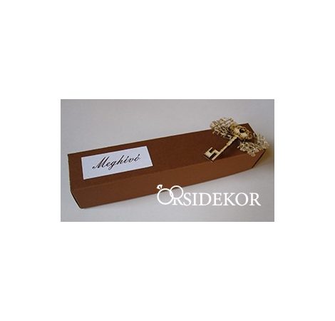 Dobozos esküvői meghívó jutával és fa kulccsal, 3x16 cm