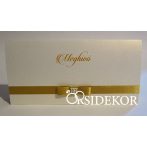 Esküvői meghívó szalaggal és gyönggyel díszítve