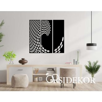 3 részes geometrikus hullám falikép fából