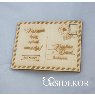   Köszönetajándék képeslap ,esküvői hűtőmágnes fából képeslap