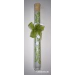   Kémcsöves esküvői meghívó szalaggal és csepp gyönggyel