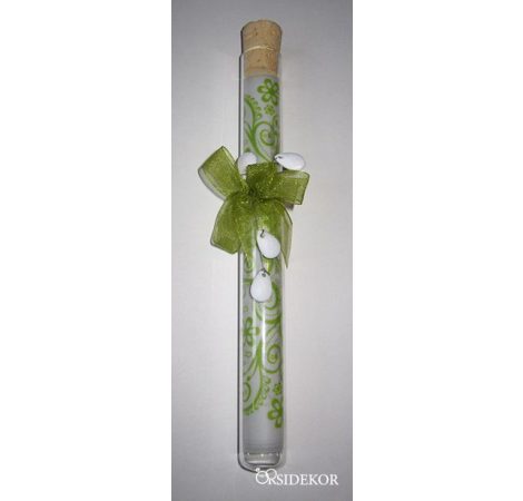 Kémcsöves esküvői meghívó szalaggal és csepp gyönggyel