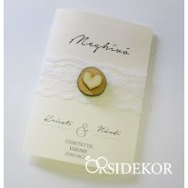 Kinyitható esküvői meghívó csipkével és fa rátéttel