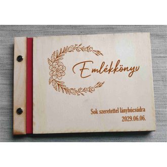 Lánybúcsú emlékkönyv, gravírozott fa borítású