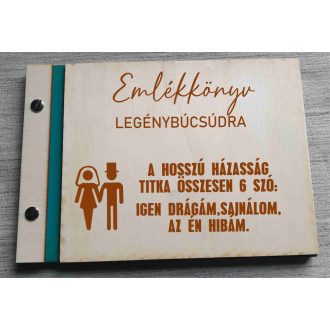 Legénybúcsú emlékkönyv, gravírozott fa borítású 