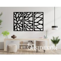 3 részes geometrikus virág falikép fából