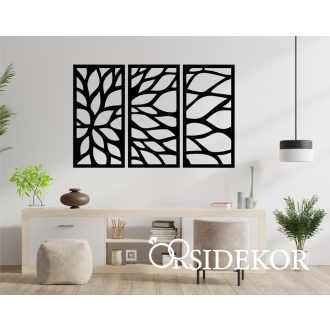 3 részes geometrikus virág falikép fából