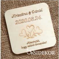 Köszönetajándék fából szíves - poháralátét