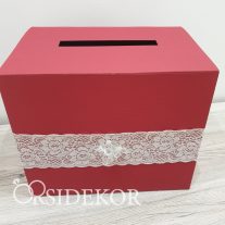   Bordó jókívánsággyújtó doboz / persely csipkével és virággal