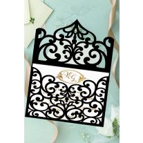 Indás borítékos esküvői meghívó, lézervágott