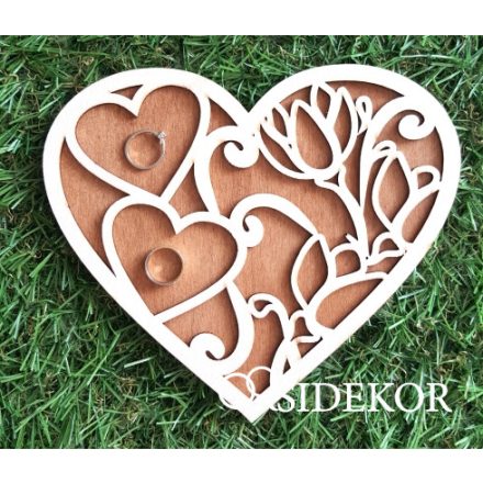 Különleges 3D fa gyűrűhordozó szív