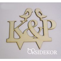 Esküvői tortadísz, monogram, madárkás