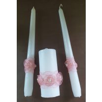   Gyertyaszett polgári szertartásra, csipkével és gyönggyel pasztell