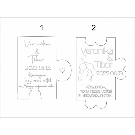 Köszönetajándék esküvői hűtőmágnes fából puzzle