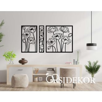 3 részes Pipacsok falikép fából
