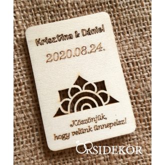 Köszönetajándék esküvői hűtőmágnes fából