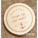 Esküvői köszönőajándék, poháralátét, kerek hajós