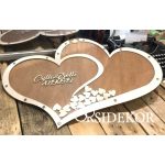   Keretes duplaszív formájú vendégkönyv, bedobálható szívekkel