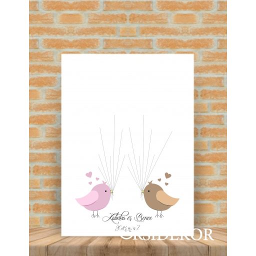 Ujjlenyomat fa madárkás - esküvői vendégkönyv