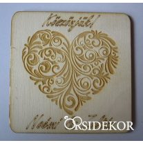 Köszönetajándék fából szíves indás - poháralátét
